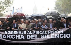 Argentine flags, Nisman billboards marked the day plus the national anthem and a minute of silence at the end of the day