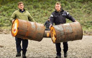  More than a ton of wreckage was collected and the team removed the barrels causing the minimum amount of disruption to hundreds of seals and penguins