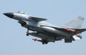 But Chinese experts suggest the Chengdu J-10B, a fighter with the capability of confronting the “RAFs' Typhoons stationed in the Falkland Islands”.