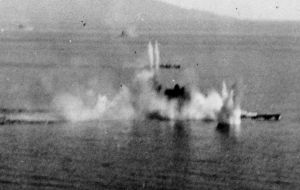 After the final attack ended in mid-afternoon, the vessel was hit by 20 torpedoes, and 17 bombs. There were 18 near-misses.