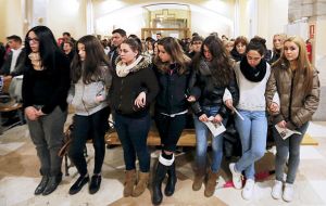 Students attend a mass in Llinars del Valles near Barcelona, the town where German exchange student victims of the Germanwings plane crash attended school. (Pic Reuters)
