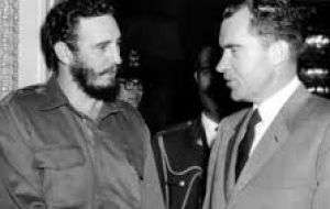 In 1959 then vice-president Richard Nixon meets the leader of the Cuban revolution Fidel Castro 