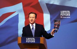 PM Cameron at the presentation of the Conservative party's manifesto ahead of May 7 general election