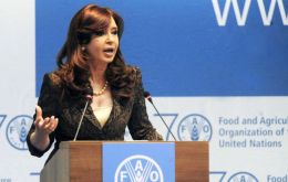 The president attended the FAO conference where Argentina was given an award for being one of the countries in which malnutrition levels are below 5%