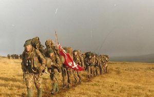 She wrote: 'The Union Jack was flying in San Carlos Bay. We had returned to the Falklands. My heart was full but desperately anxious about casualties'.(Pic Mail Onliine)