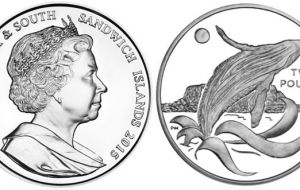 The design on the reverse features an image of a humpback whale breaching the Antarctic waters. The obverse features an effigy of HM Queen Elizabeth II 