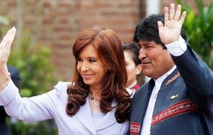 Bolivia's Evo Morales with a close friend, Argentine president Cristina Fernandez , during his recent visit to Buenos Aires 