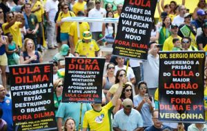 Crowds chanting “Dilma out!” and singing the national anthem paraded through Brasilia, Rio de Janeiro, Sao Paulo, and across Brazil.
