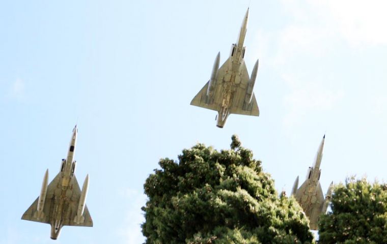 A fly-past by the French built Mirage that fought during the Falklands' conflict