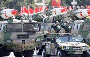 Some 12,000 troops, 200 aircraft, tanks, missiles, were on display in Tiananmen Square, including the anti-ship “carrier killer” missile Dongfeng-21D. 