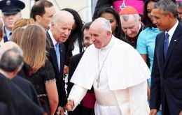 Obama and Vice President Biden chose to greet the papal plane before Francis departed in a hatchback Fiat