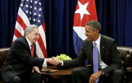 The leaders shook hands before the start of their second meeting, after an historic encounter in April at the Summit of the Americas in Panama.