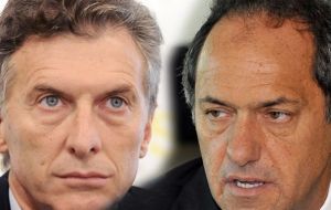 The poll done on Monday and Tuesday has Macri with 45.6% vote intention and Scioli with 41.5%, and 8.8% of interviews undecided.