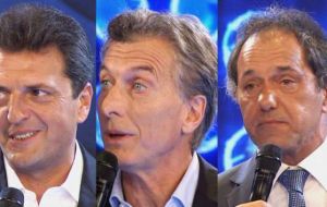 Massa is critical of the “fear campaign” Macri warning corruption will reign if he loses; Scioli claims Argentines will lose their social rights if Macri wins.  