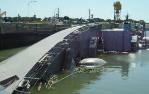 This is how she looked after having been abandoned in Puerto Belgrano finally tilting and sinking on her side 