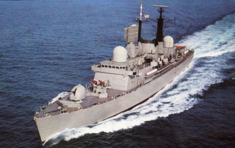 The Type 42 destroyer assembled in Argentina, 'Santisima Trinidad' at one time the escort of the former aircraft carrier, 25 de Mayo