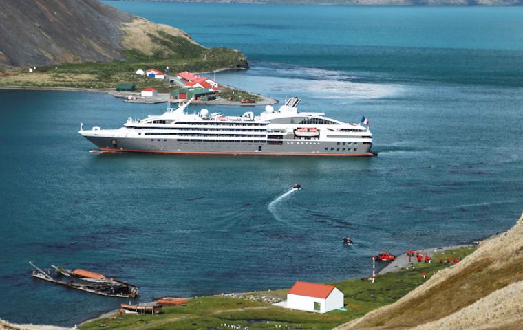 Le Boreal, which usually brings 200 passengers to South Georgia each visit, has cancelled at least two trips following an engine room fire on 18th November Pic. M. Phillips