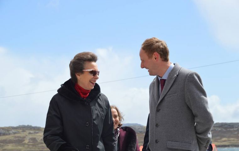 Princess Anne with Falklands MLA Michael Poole during one of the morning ceremonies(Pic L. Watson) 