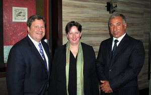 UK and US ambassadors Fiona Clouder and Michael Hammer, with Dieter Linneberg, Executive Director of Chile's Corporate Leaders Group on climate change 