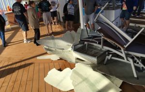 Hurricane-force winds and giant waves lashed Anthem for hours during the storm, sending furniture tumbling, smashing glass and collapsing part of a ceiling 