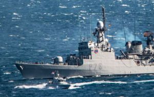 The Spanish corvette Infanta Elena also sailed close to Gibraltar on Wednesday with weapons uncovered