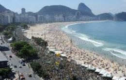 In Rio, which hosts the Summer Olympics in August, the crowd took over a long section of Avenida Atlantica, running along the beachfront of Copacabana.