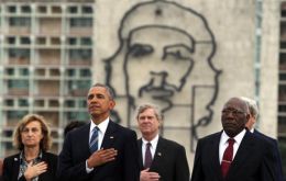 Hand on his heart, Obama stood in Revolution Square as a band played the American national anthem, stunning sounds in a country as Cuba 