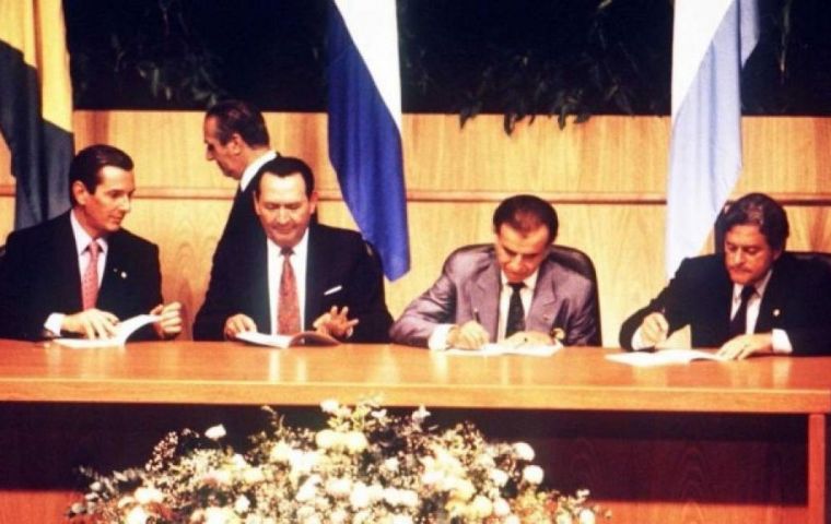 The Asuncion Treaty, founding charter of Mercosur was passed on 26 March 1991, by the original founding members, Argentina, Brazil, Paraguay and Uruguay