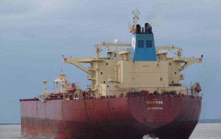 The tanker Krymsk was loaded with 500,000 barrels of West Texas Intermediate crude at the U.S. Gulf Coast on March 28. It will arrive in Curacao this week.  