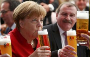 German Chancellor Angela Merkel addressed the guests praising the brewers' ingenuity in combining the four ingredients to create countless kinds of beer.