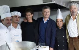 Macri was joined by First Lady Juliana Awada and Cabinet Chief Marcos Peña among other officials at the food workers union, May first celebration