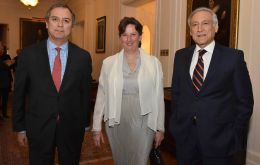 Defense Under-Secretary Marcos Robledo, Ambassador Fiona Clouder, and Foreign Affairs Secretary Heraldo Muñoz.