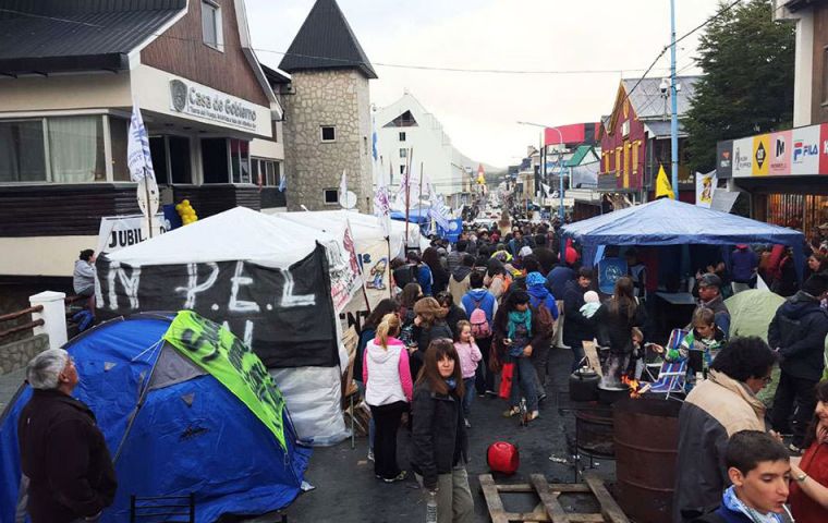 The strikers had been camping for almost three months outside Government House, limiting access, to protest an amendment to the pensions' scheme