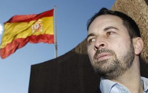 Santiago Abascal, extreme right VOX candidate for Spain’s forthcoming general election, posted a video clip of the flag with words “mission accomplished”.