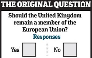 The referendum ballot paper asks the following question: “Should the United Kingdom remain a member of the European Union or leave the European Union?” 