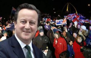 The Falklands expressed early public thanks to PM David Cameron for “his unwavering support of the Falkland Islands”