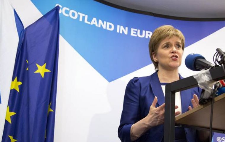 Sturgeon has said that Scotland, where voters backed staying in the EU by a near 2-1 majority, must not be dragged out of the EU against its will. 