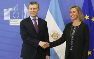 The Argentine leader met with EU foreign affairs chief Federica Mogherini and later attended a lunch offered by European Council President Donald Tusk.