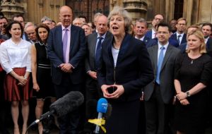 Speaking outside Parliament, Mrs. May said she was “honored and humbled” to succeed David Cameron, after her only rival in the race withdrew on Monday.