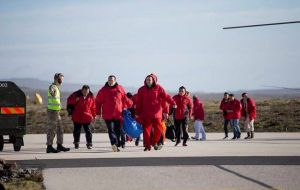 Rescued passengers land in MPA, from where they were taken to Stanley. In the Falklands' capital FIG provided them with toiletries and hygiene  