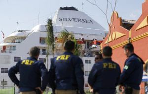 A security barrier boasting bulletproof glass surrounds the mooring, with 250 of Brazil's federal police officers in sentinel in front of that.