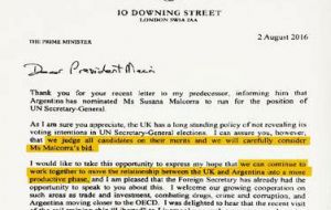 The 2 August letter from PM Theresa May was published on the Wednesday edition of Clarin.  