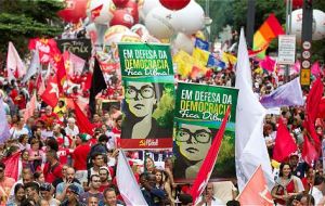 Demonstrators shut down parts of Avenida Paulista, one of São Paulo’s main thoroughfares, as Ms. Rousseff was grilled by senators on Monday night.