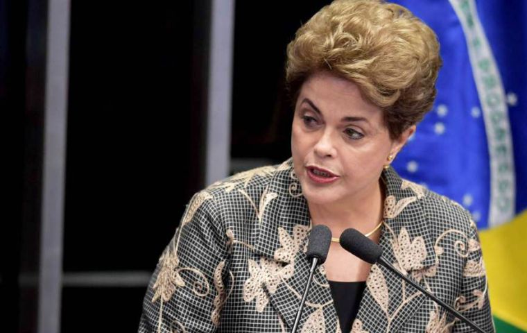 “Don’t expect from me the obliging silence of cowards,” Ms. Rousseff said in a withering attack on her opponents at the start of her testimony. (Pic AFP)