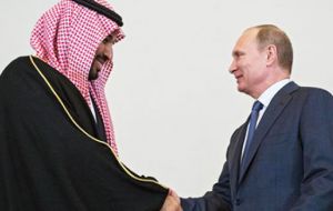 Putin with Saudi Deputy Crown Prince Mohammed bin Salman on the sidelines of the G20 to discuss how to best address the oil global supply glut 