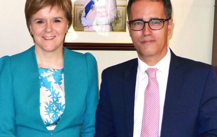 Deputy Chief Minister Joseph Garcia next to First Minister Nicola Sturgeon during the SNP conference in Glasgow