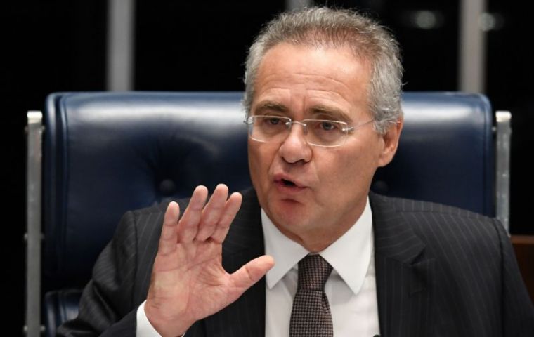 Senate Speaker Renan Calheiros suspended by Supreme Court judge to stand trial for corruption.