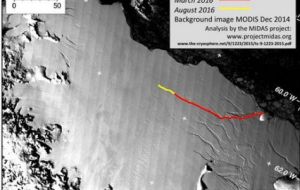 New images taken on November 10 reveal a crack in the Antarctica ice shelf that is growing in size and depth. Scientists state it will eventually break off.