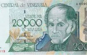 At the official rate of 10 Bs per dollar, the 20,000 Bolivar note featuring liberation hero Simon Bolivar would be worth US$2000. In the street, it is worth just US$4.69.