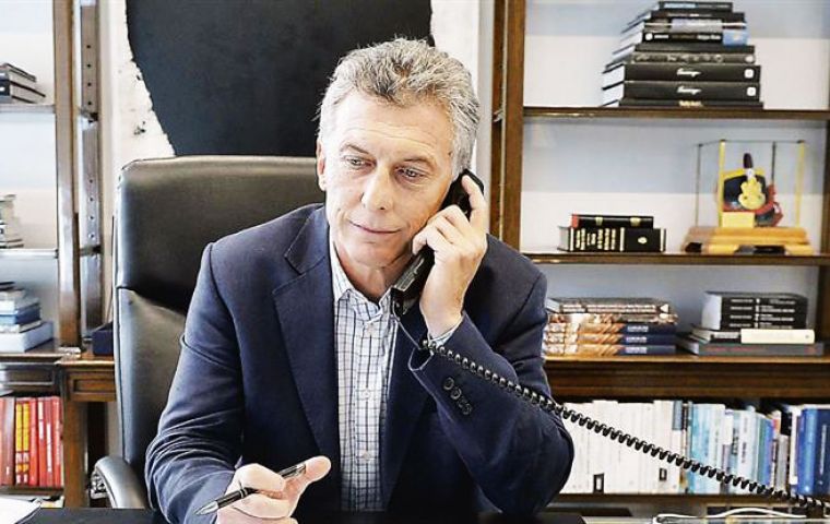 Macri speaking with Trump from his office at the Olivos presidential residence     